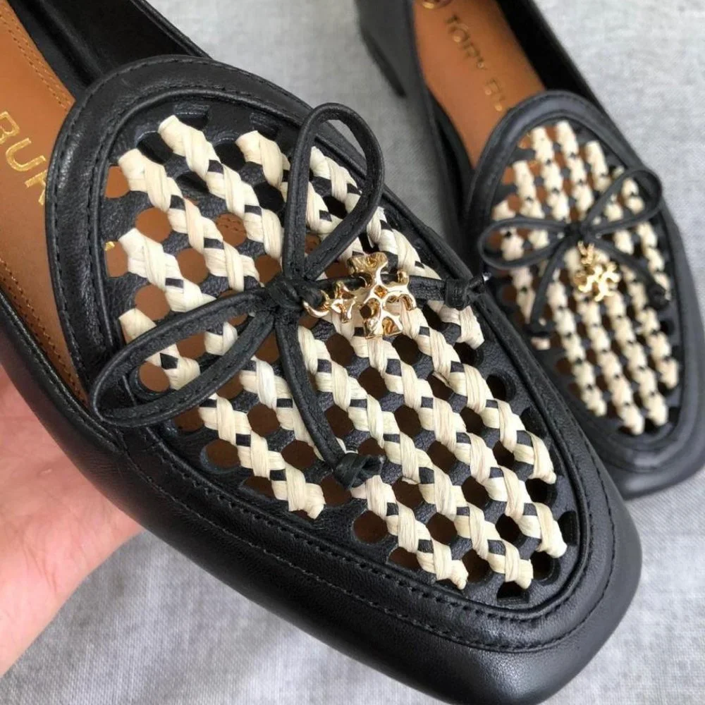 TORY BURCH * NIB $348 * CONVERTIBLE TORY CHARM WOVEN LOAFER Black Oatmeal 11 - Picture 1 of 16